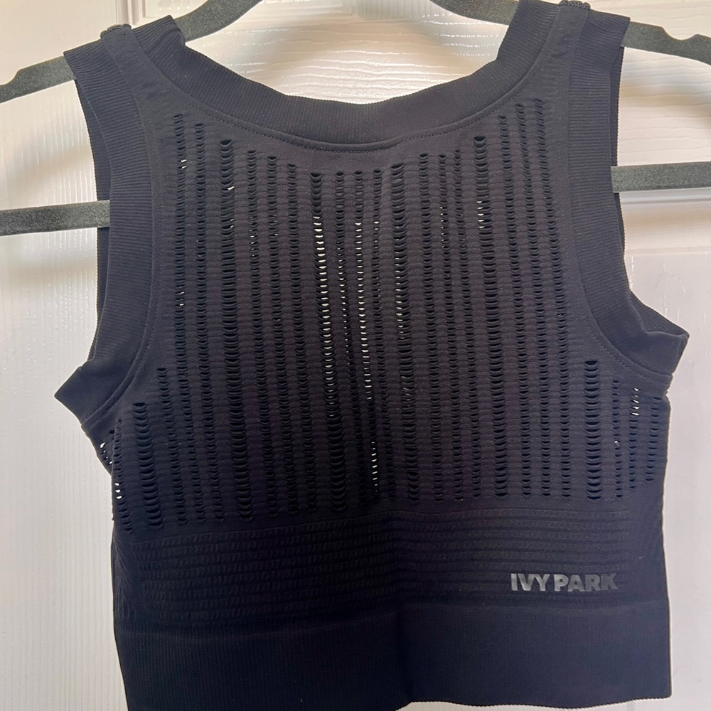 Ivy Park Black Knit Mesh Ribbed Cropped Tank Top small - Picture 6 of 8